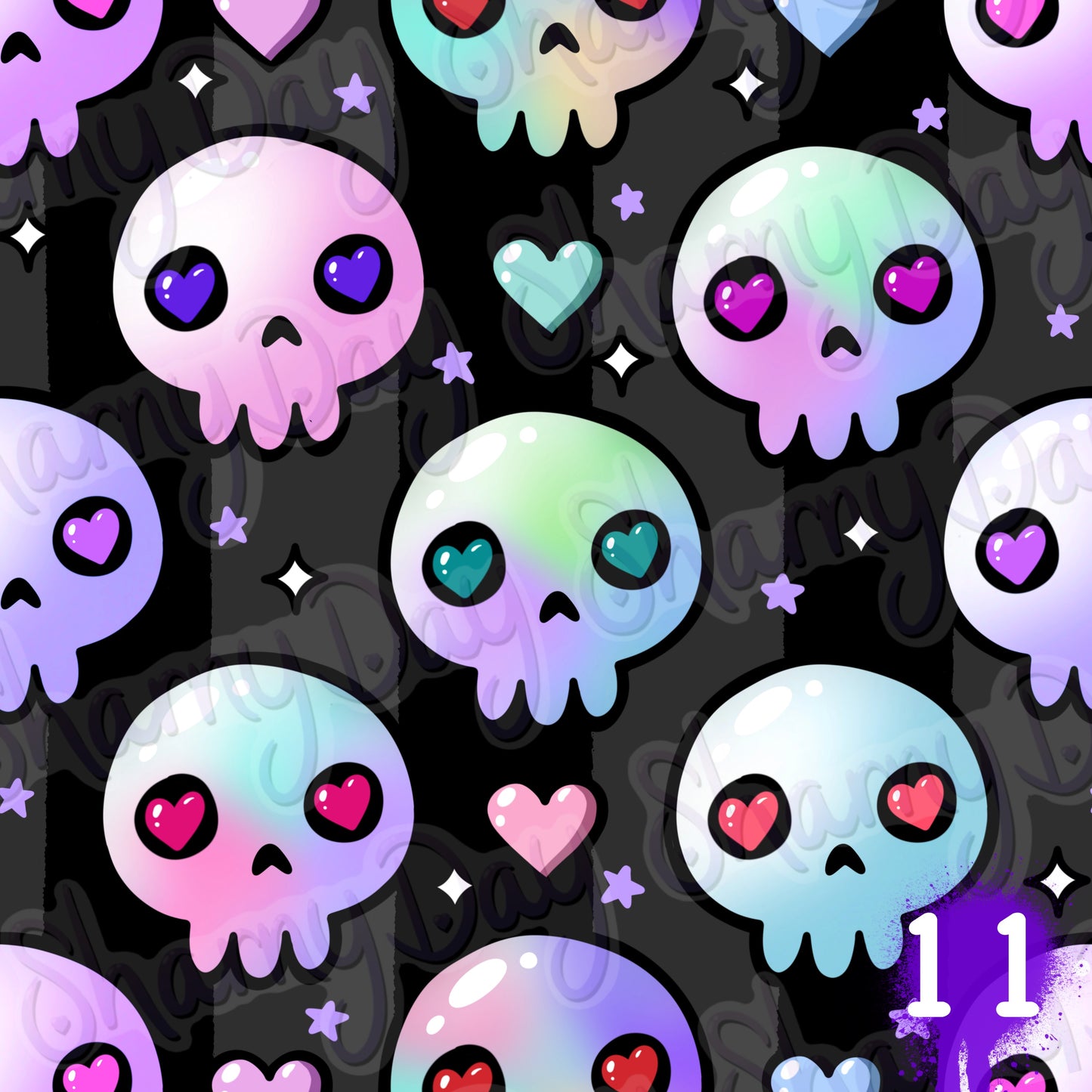 Kawaii Heart Skulls Exclusive Seamless Pattern
