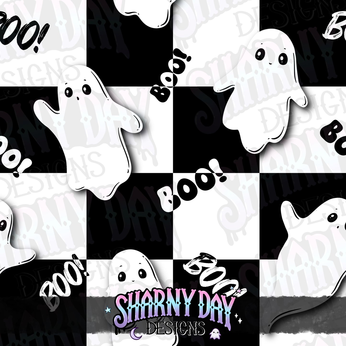 Mono Ghosties non-exclusive Seamless Pattern Design