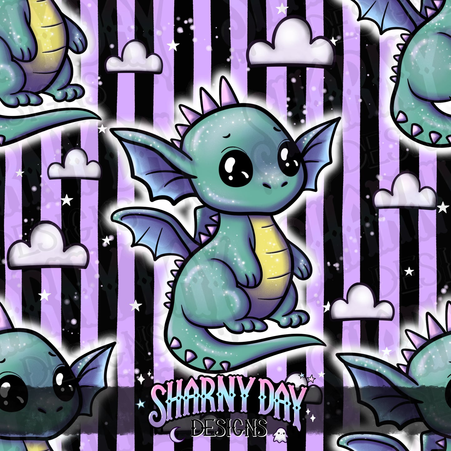 HEXTOBER - Sparkle Kawaii Dragon Exclusive Seamless Pattern Design