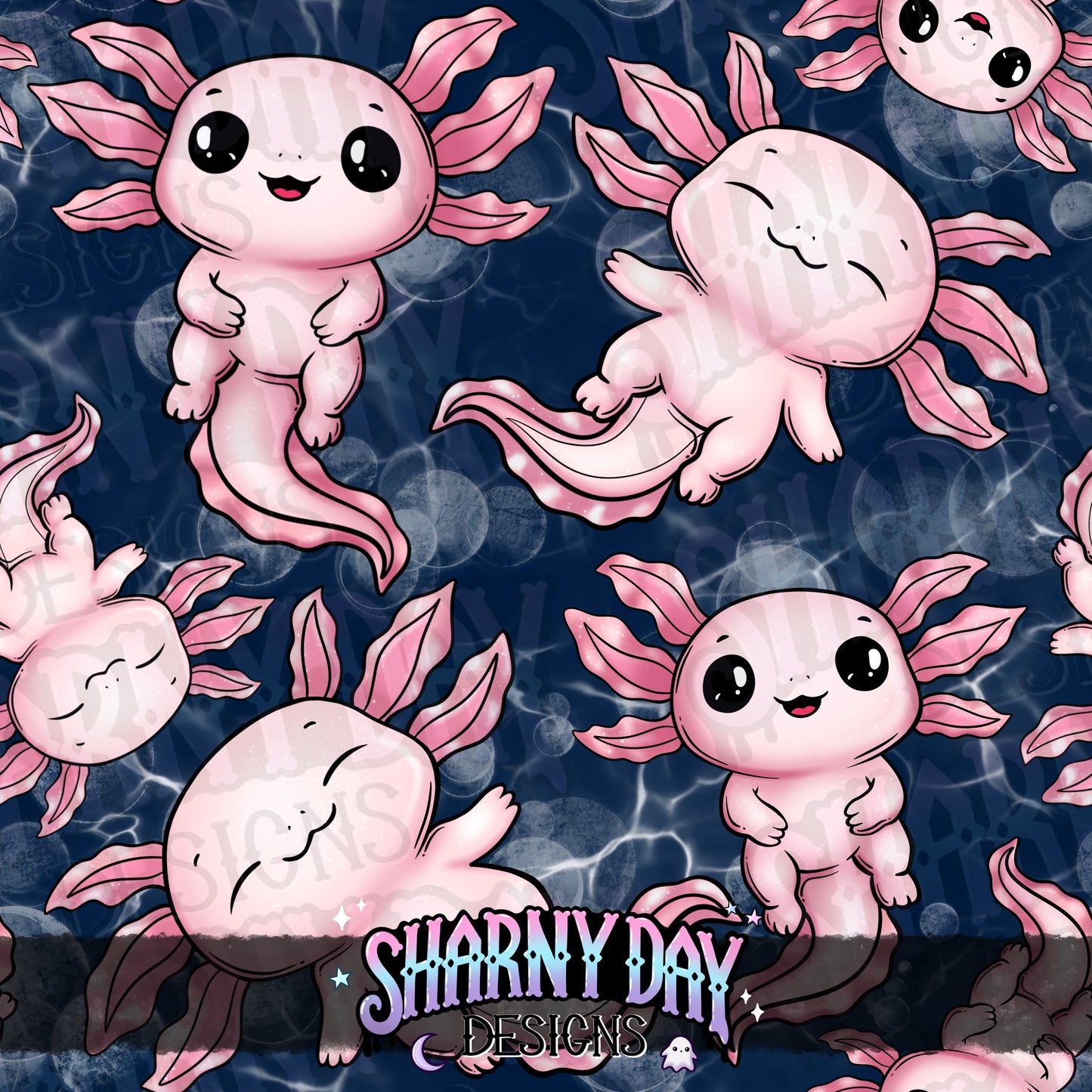 Kawaii Axolotls Exclusive Seamless Pattern Design