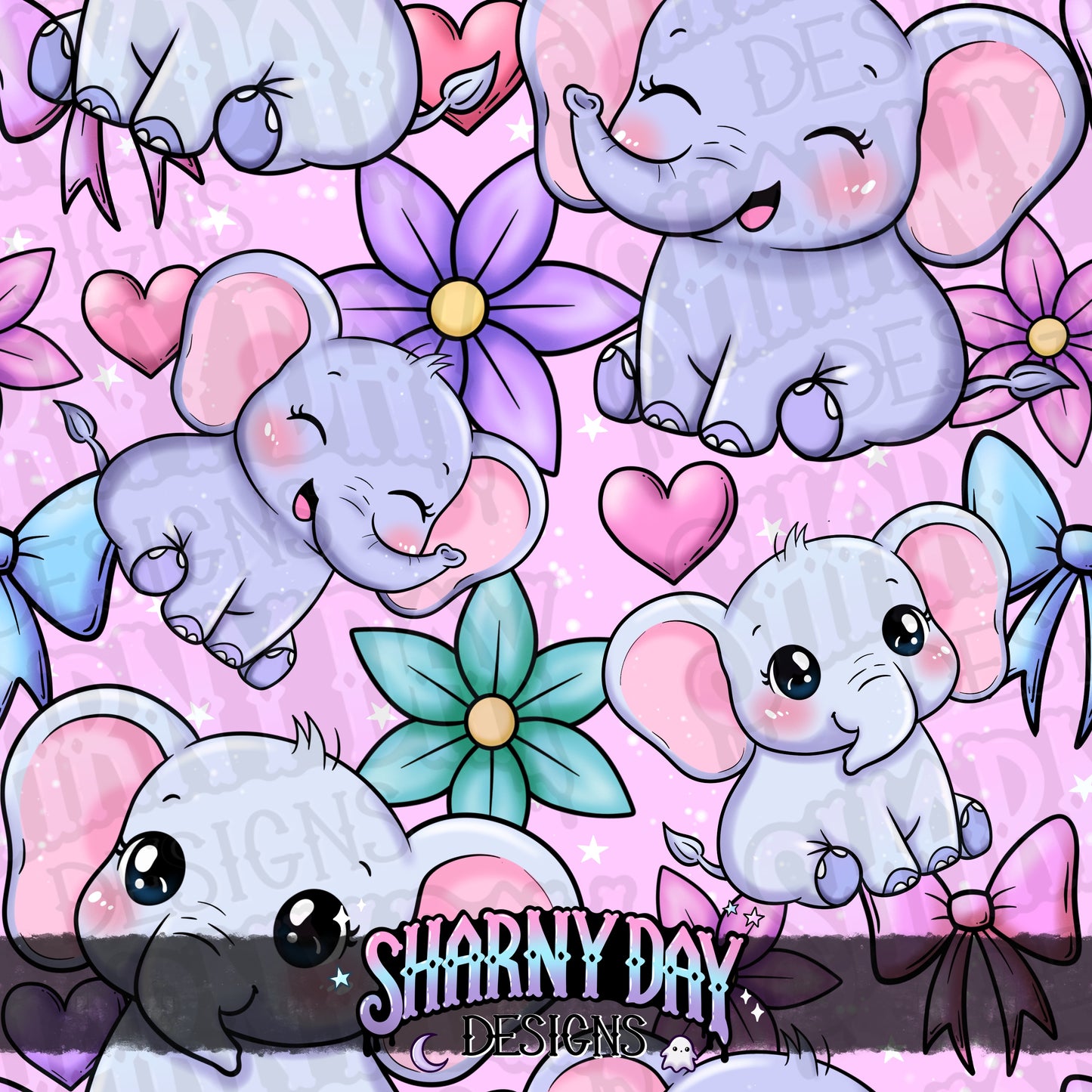 Kawaii Elephants Exclusive Seamless Pattern Design