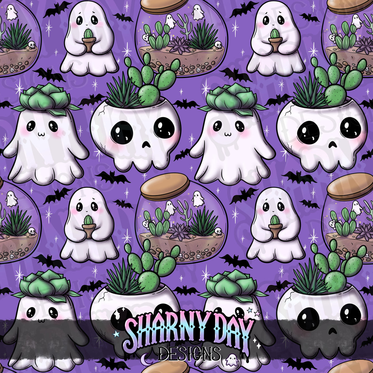 HEXTOBER - Kawaii Ghostie Plants (bloom) - Limited Seamless Pattern Design