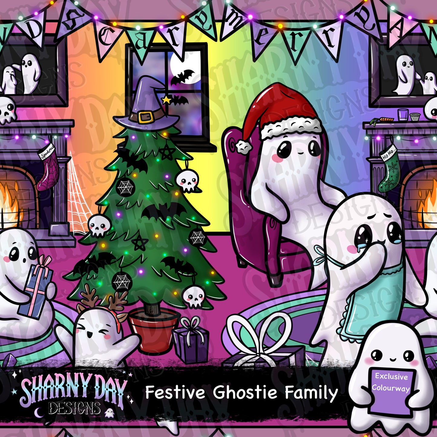 Festive Ghostie Family Exclusive Seamless Pattern Design