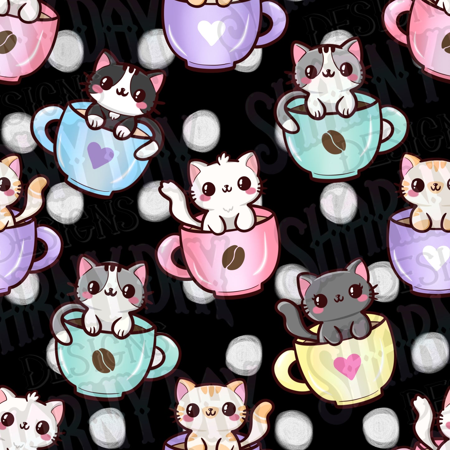 Cats in Cups Exclusive Seamless Pattern