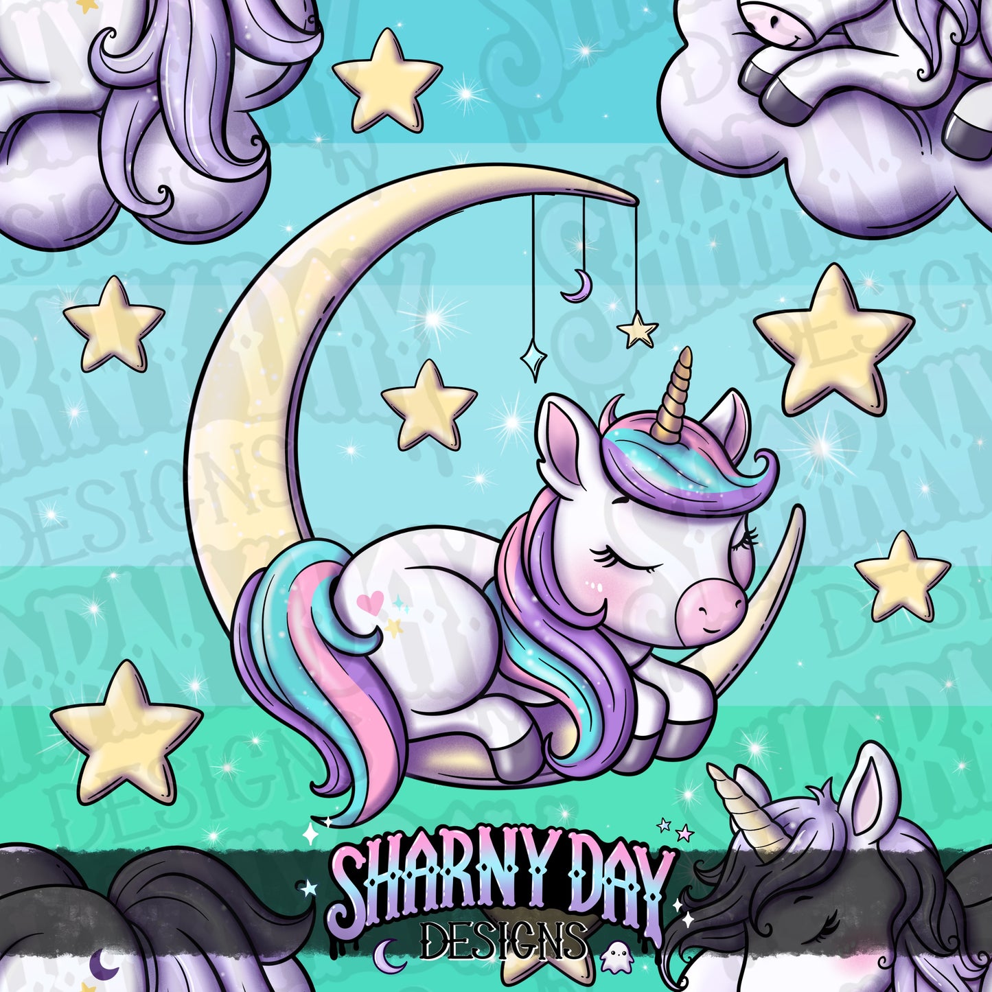 Kawaii Sleepy Unicorns - Exclusive Seamless Pattern Design