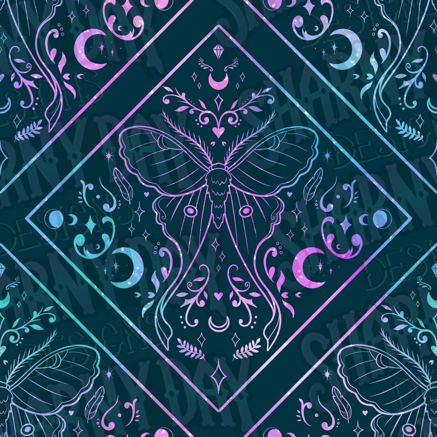 Luna Moth Lines Exclusive Seamless Pattern Design