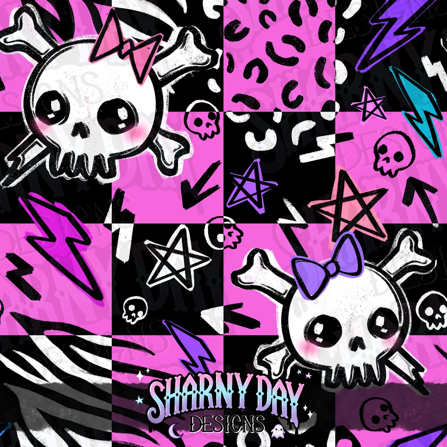 Punky Skulls Exclusive Seamless Pattern Design