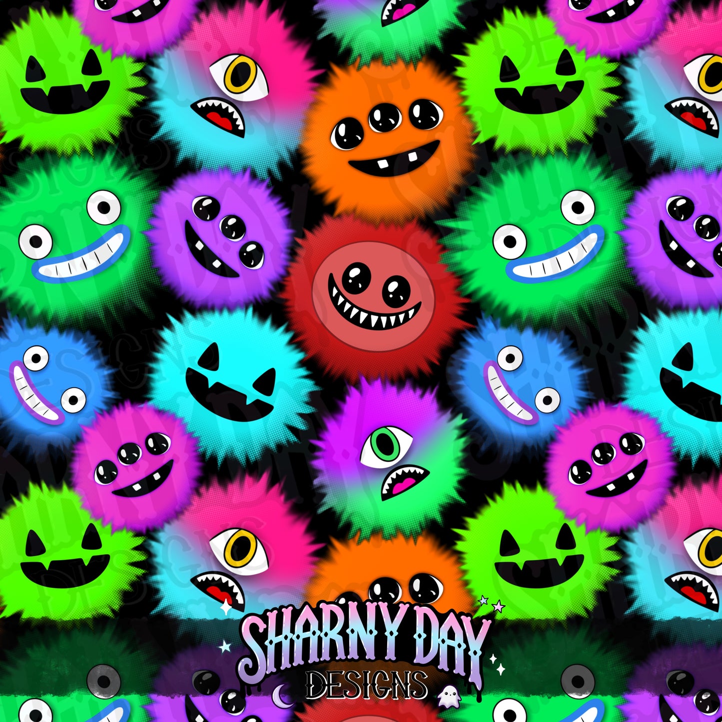 Fluffy Monsters Exclusive Seamless Pattern Design