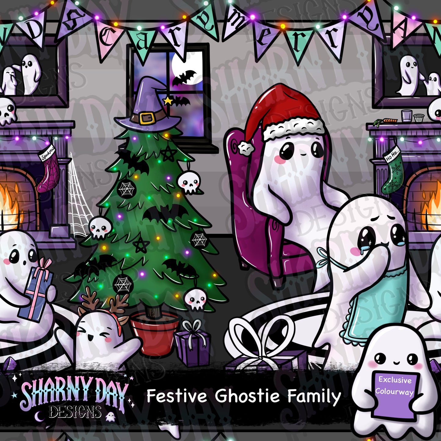 Festive Ghostie Family Exclusive Seamless Pattern Design
