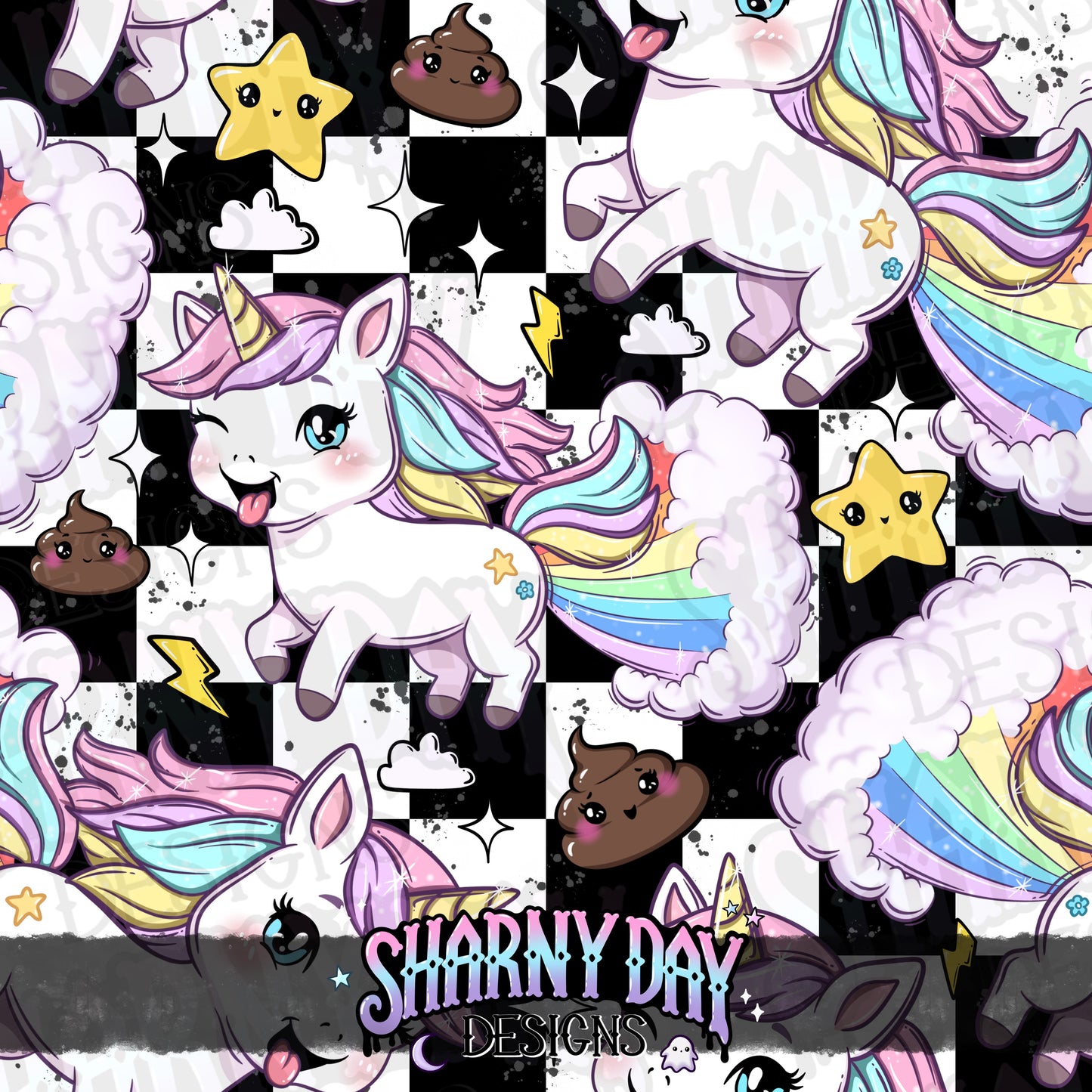 Silly Kawaii Unicorns Exclusive Seamless Pattern Design