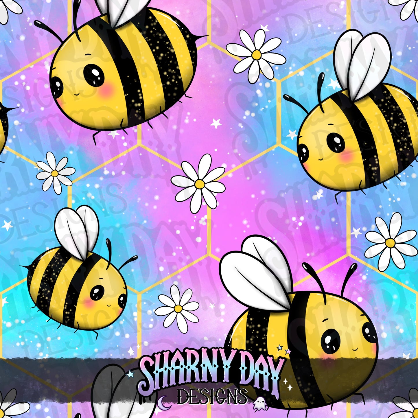 Kawaii Bees non-exclusive Seamless Pattern Design