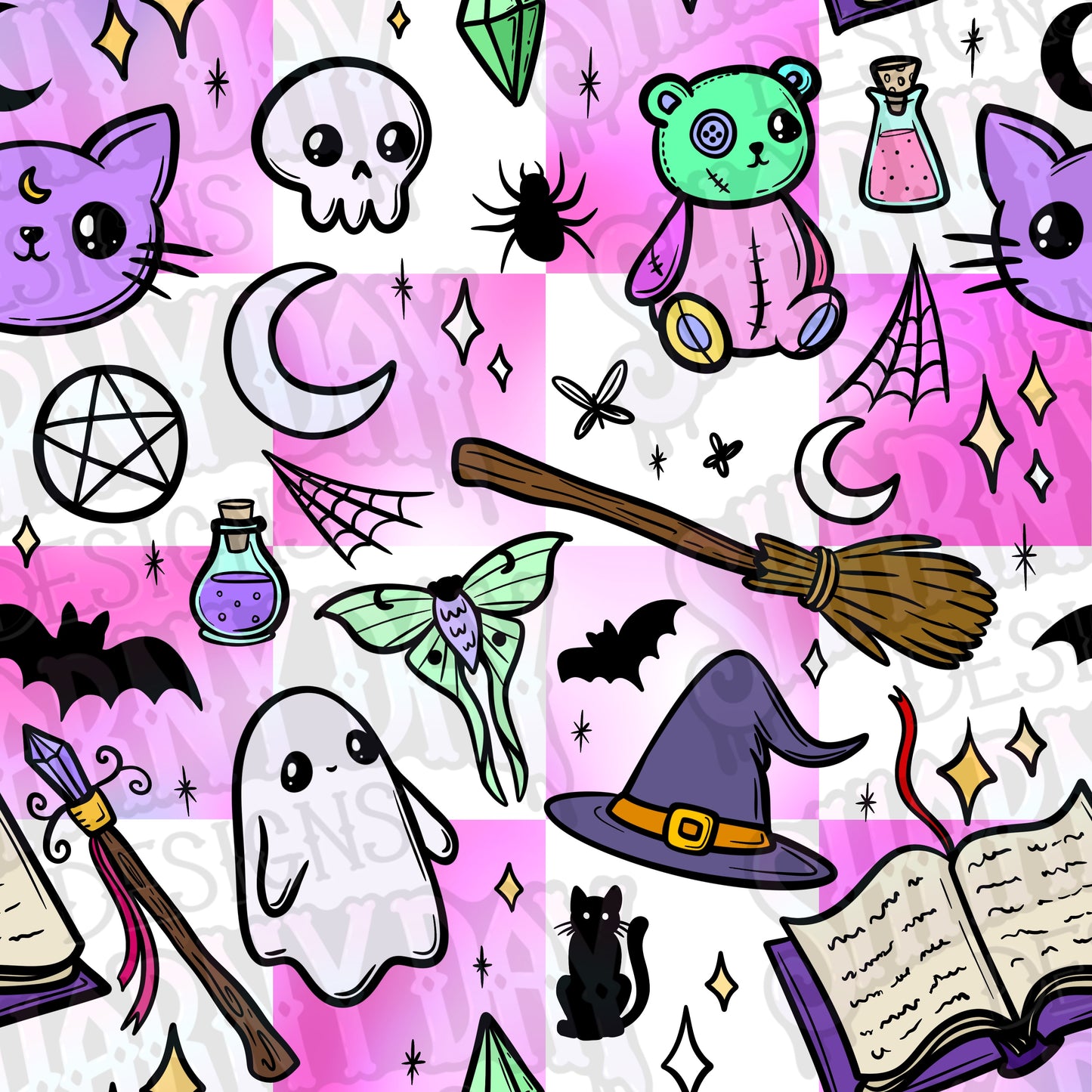 Spoopy Colour Doodles non-exclusive Seamless Pattern Design