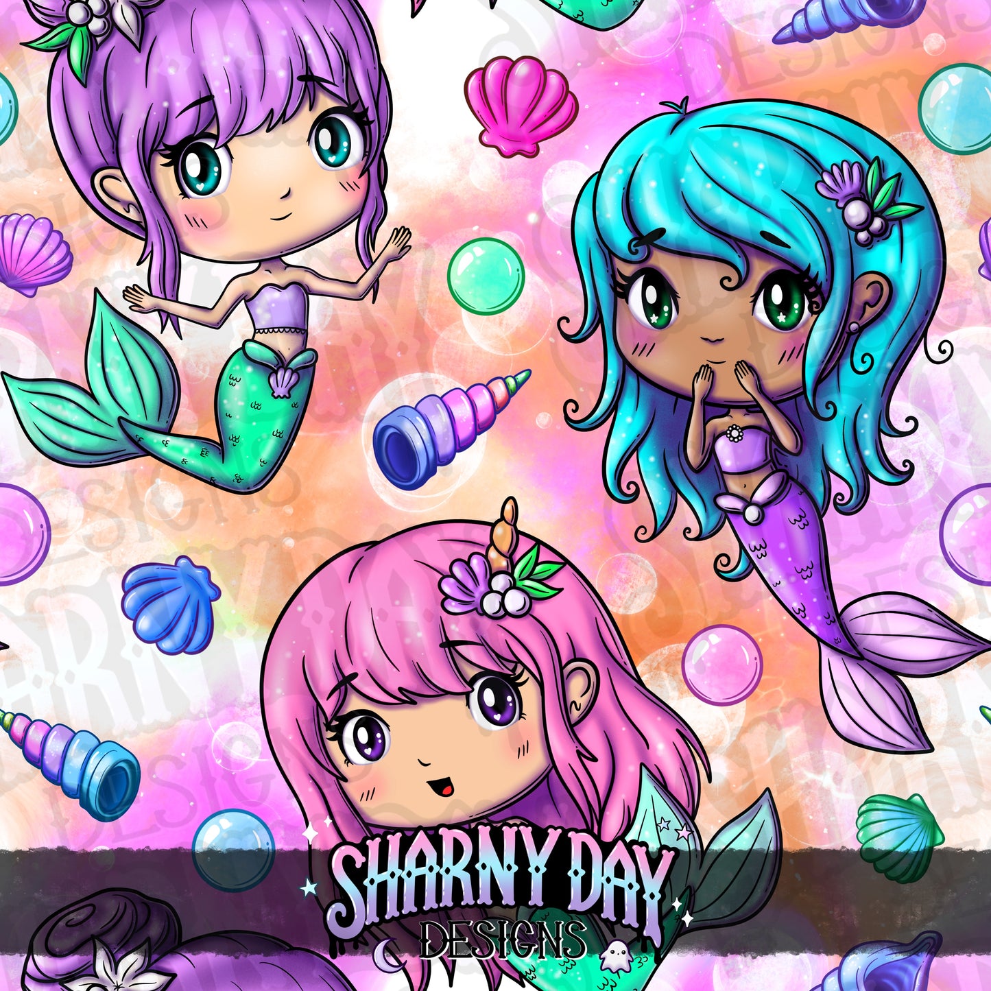 Kawaii Mermaid Friends - Exclusive Seamless Pattern Design