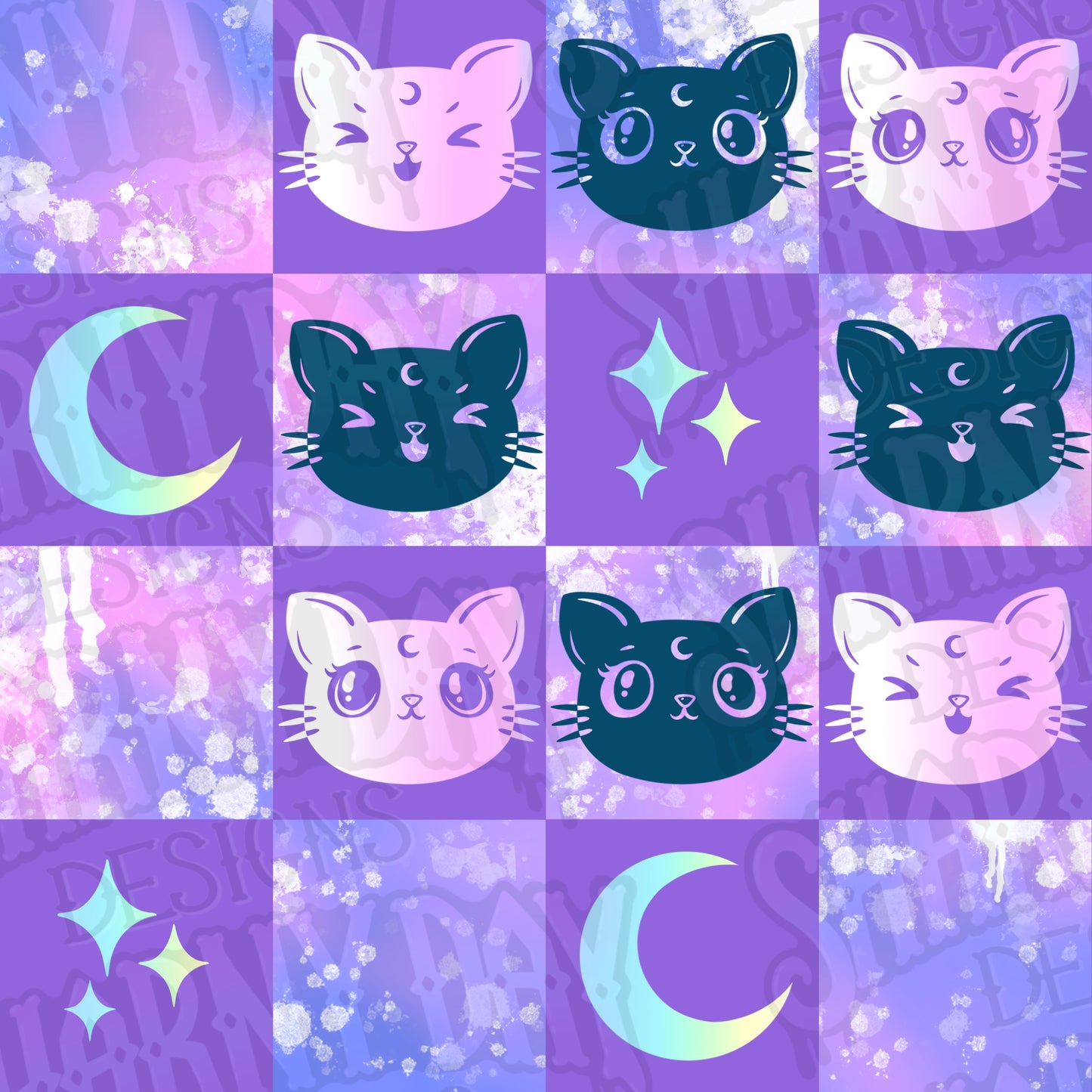 Luna Kitty Check Exclusive Seamless Pattern