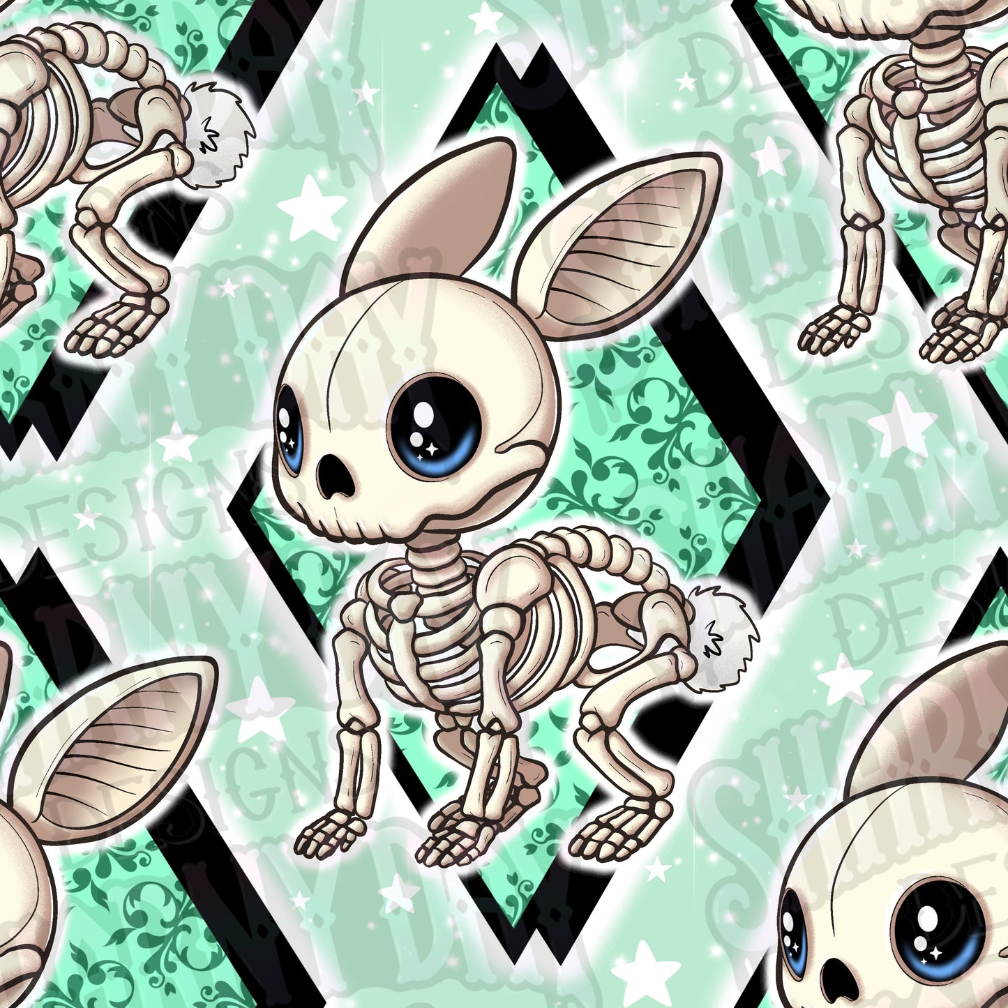 Kawaii Skelly Bunny Exclusive Seamless Pattern Design