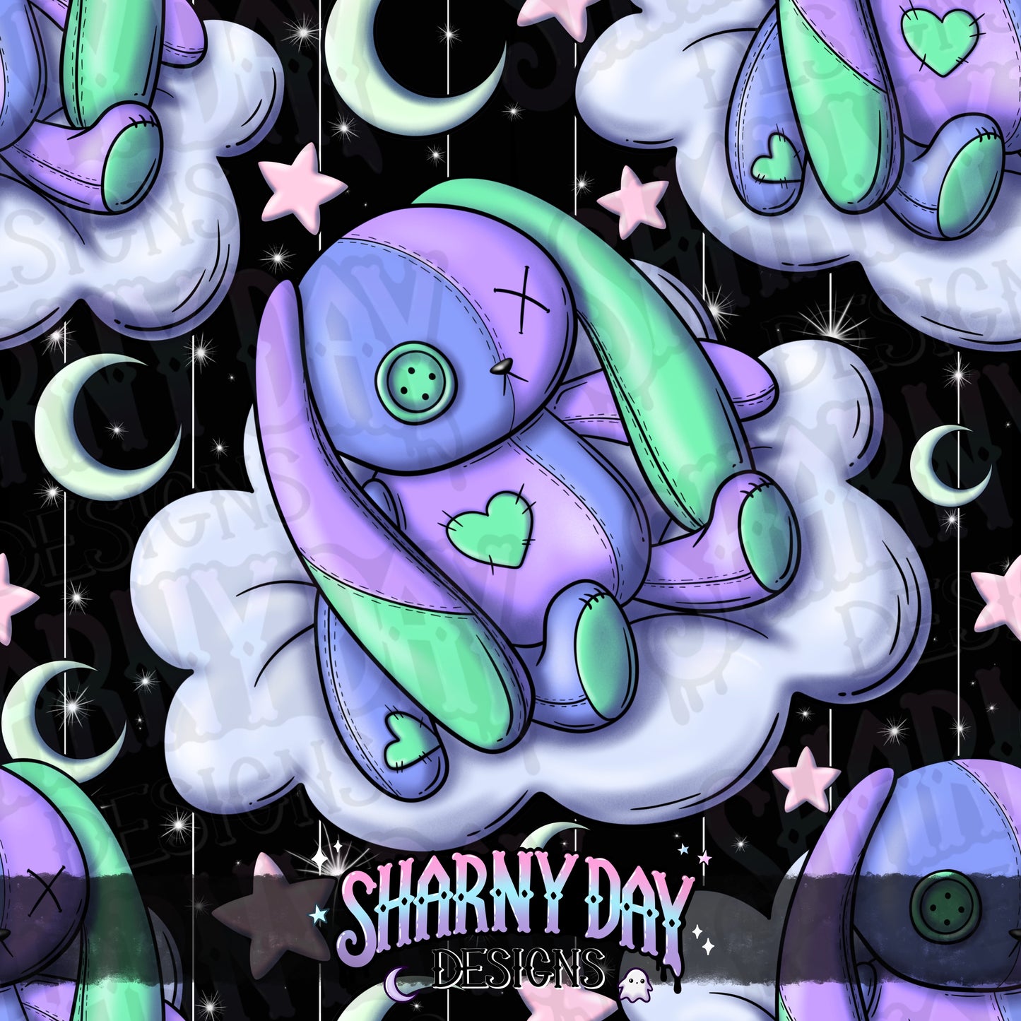 Sleepy Bunny Plushie Exclusive Seamless Pattern Design