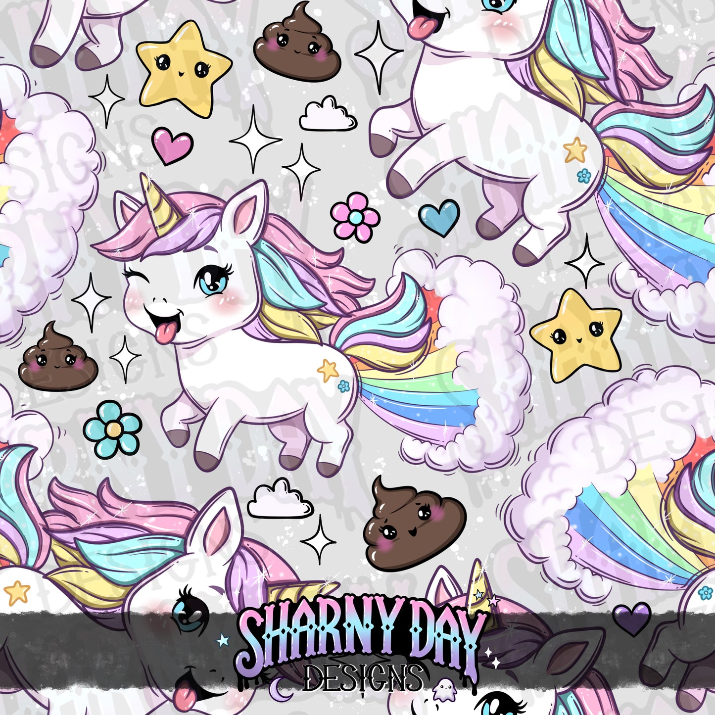 Silly Kawaii Unicorns Exclusive Seamless Pattern Design