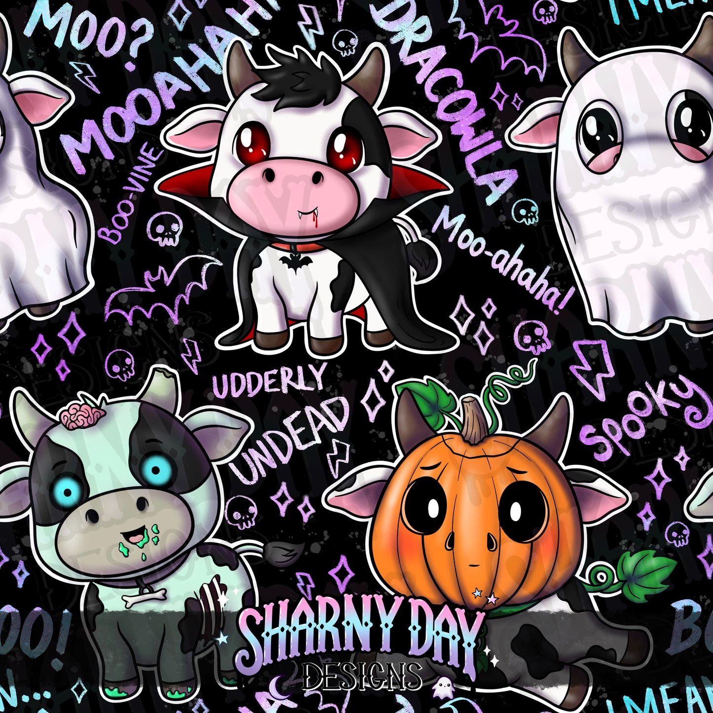 Spoopy Cows Exclusive Seamless Pattern Design