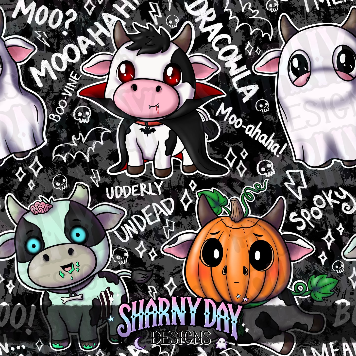 Spoopy Cows Exclusive Seamless Pattern Design