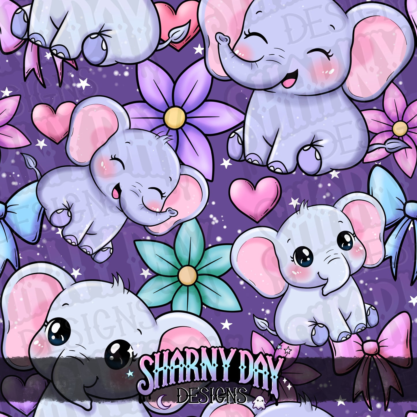 Kawaii Elephants Exclusive Seamless Pattern Design