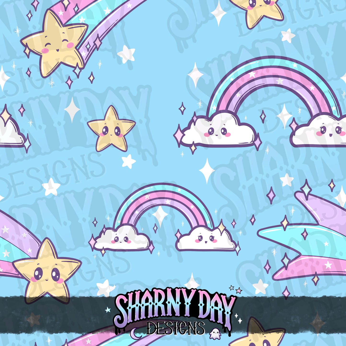 Rainbows & Shooting Stars - Exclusive Seamless Pattern Design