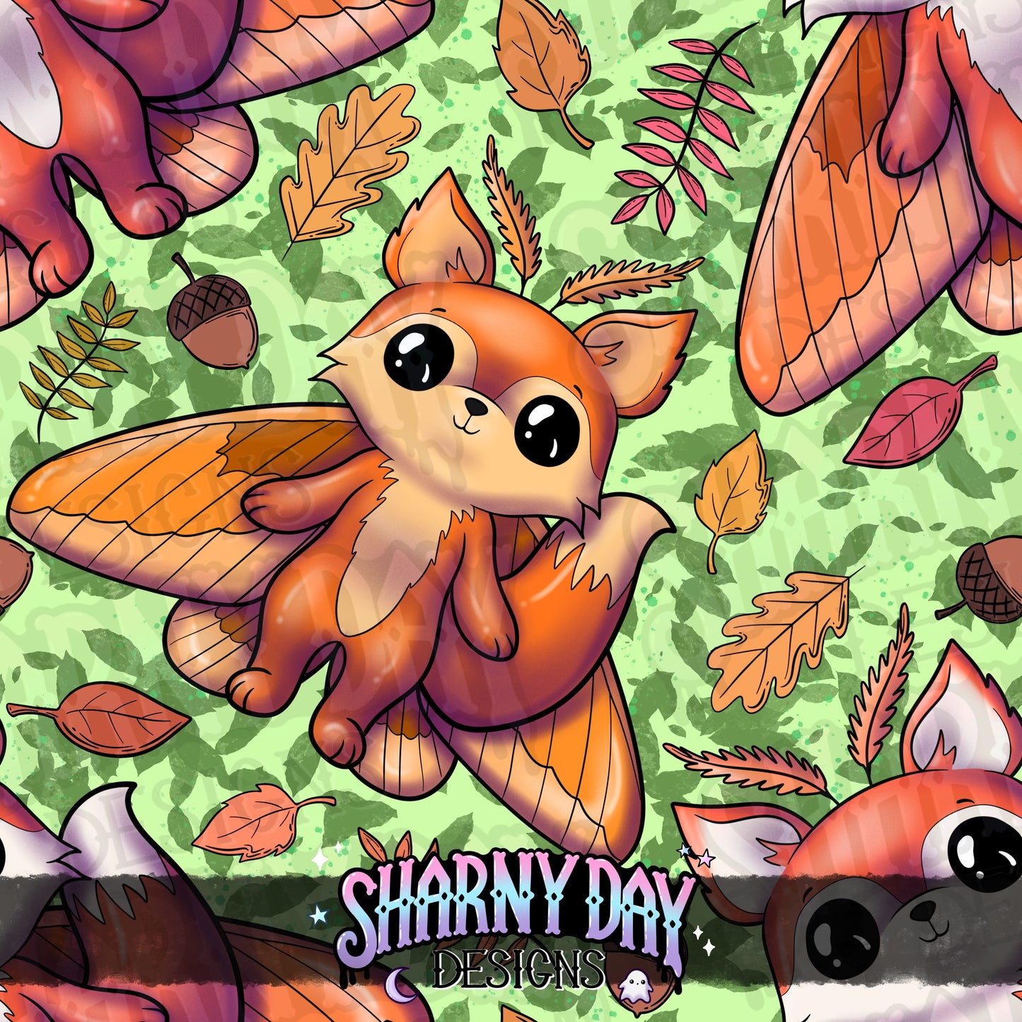 Kawaii Fox Moth Exclusive Seamless Pattern Design
