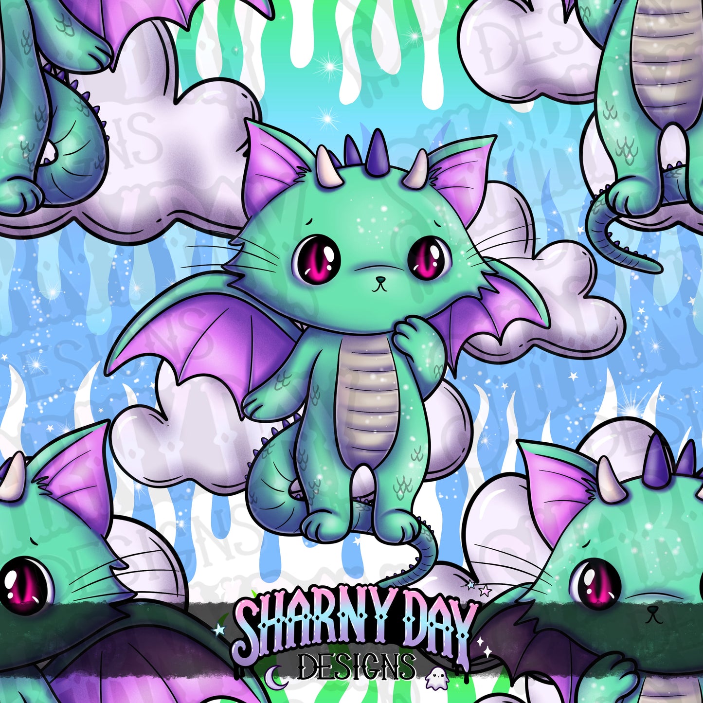 Dragon Kitty - Exclusive Seamless Pattern Design