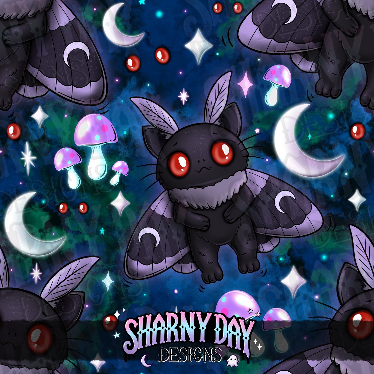 Kitty Mothman Exclusive Seamless Pattern Design