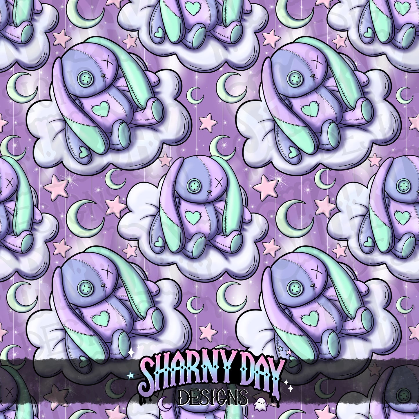 Sleepy Bunny Plushie Exclusive Seamless Pattern Design