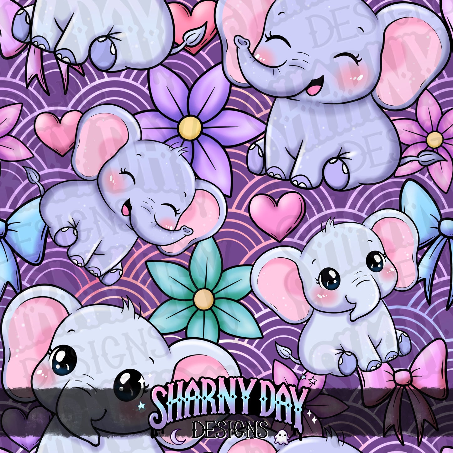 Kawaii Elephants Exclusive Seamless Pattern Design