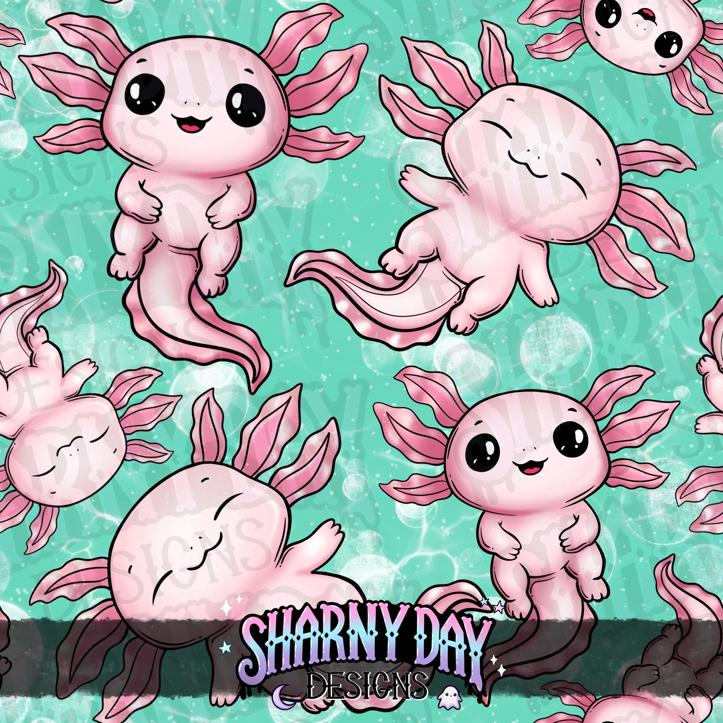 Kawaii Axolotls Exclusive Seamless Pattern Design