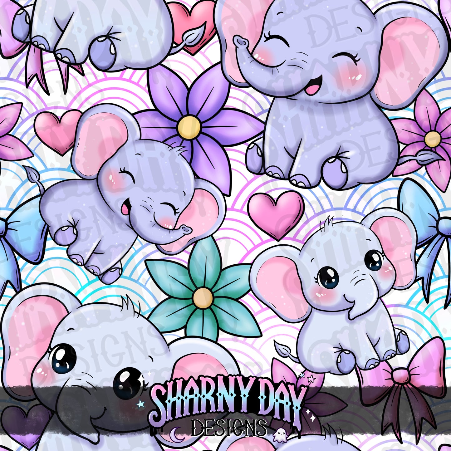Kawaii Elephants Exclusive Seamless Pattern Design