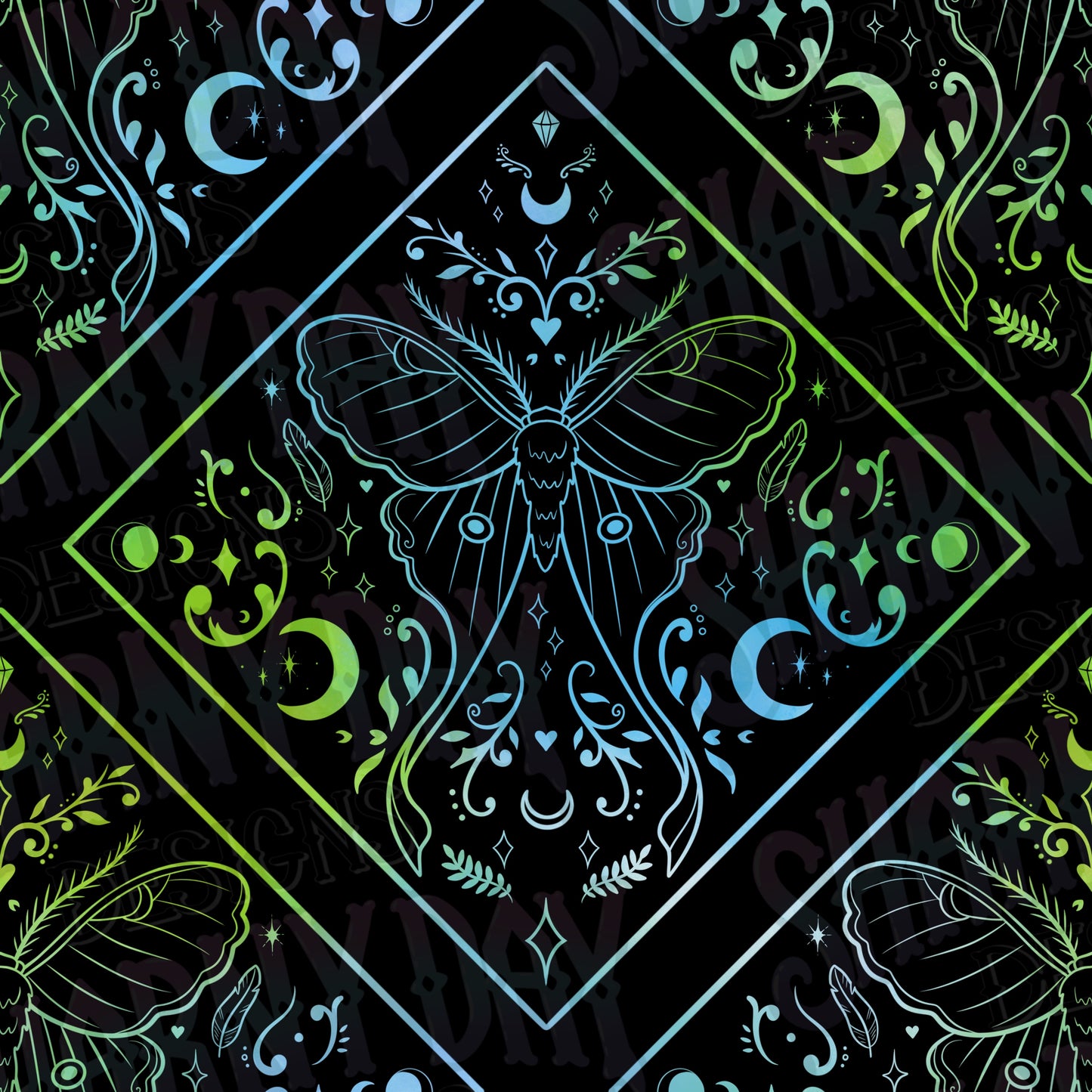 Luna Moth Lines Exclusive Seamless Pattern Design