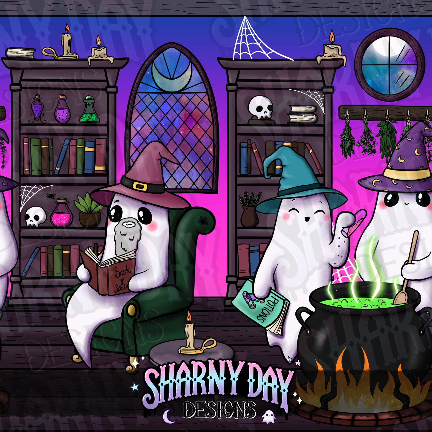 Witchy Ghosties Exclusive Seamless Pattern Design