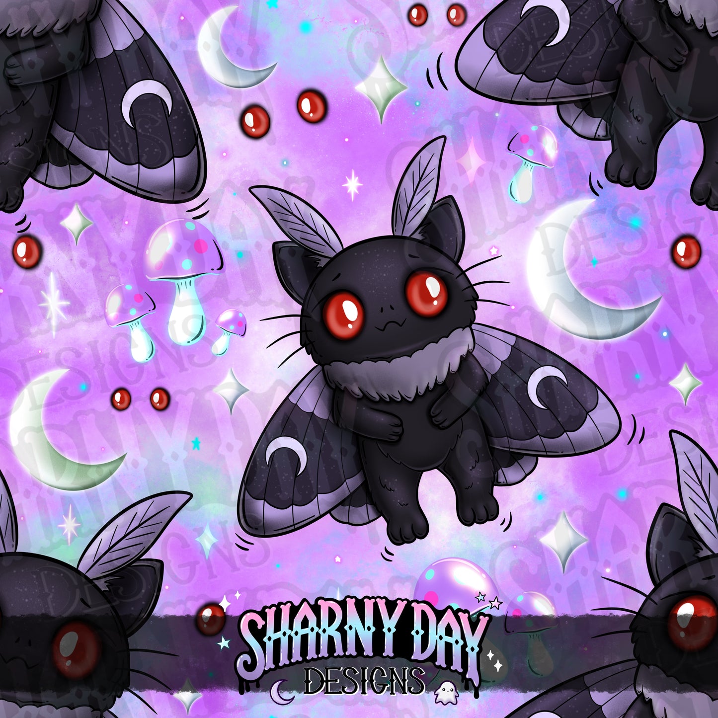 Kitty Mothman Exclusive Seamless Pattern Design