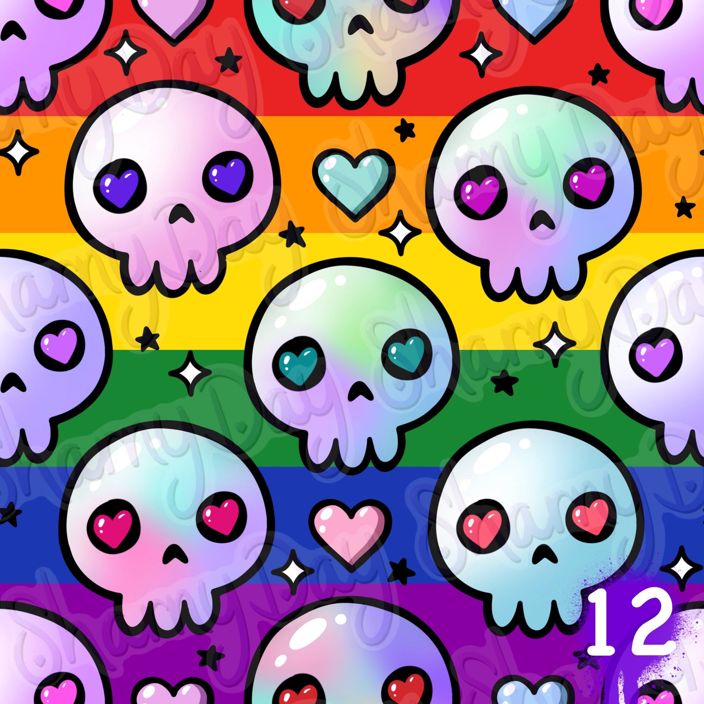 Kawaii Heart Skulls Exclusive Seamless Pattern