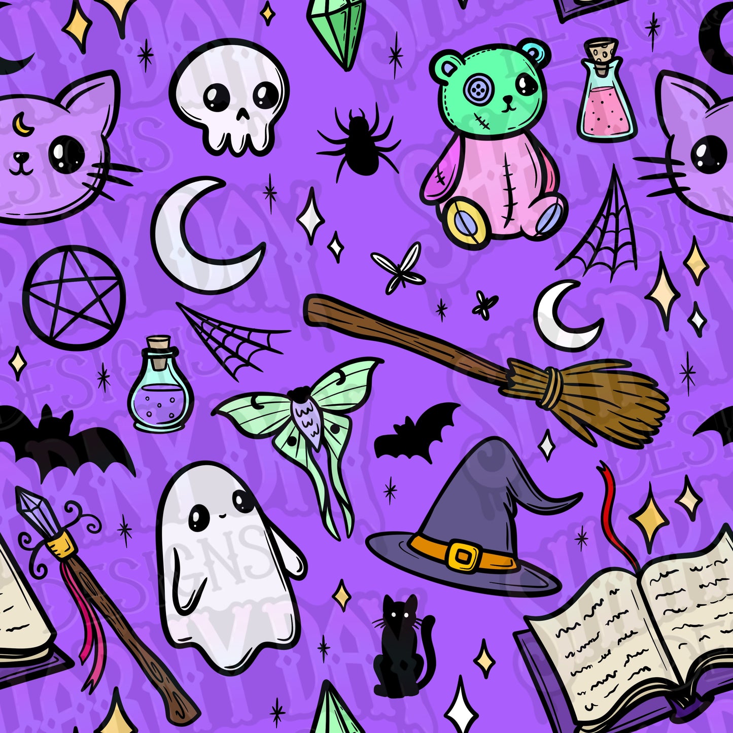 Spoopy Colour Doodles non-exclusive Seamless Pattern Design