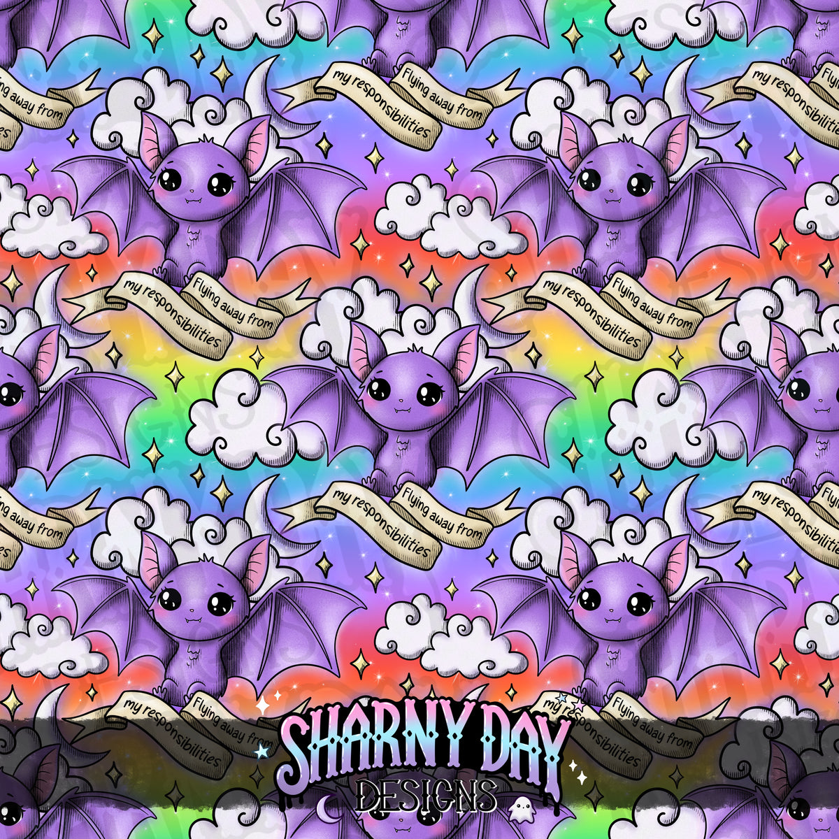 HEXTOBER - Flying Away From My Responsibilities (tattoo) - Exclusive Seamless Pattern Design