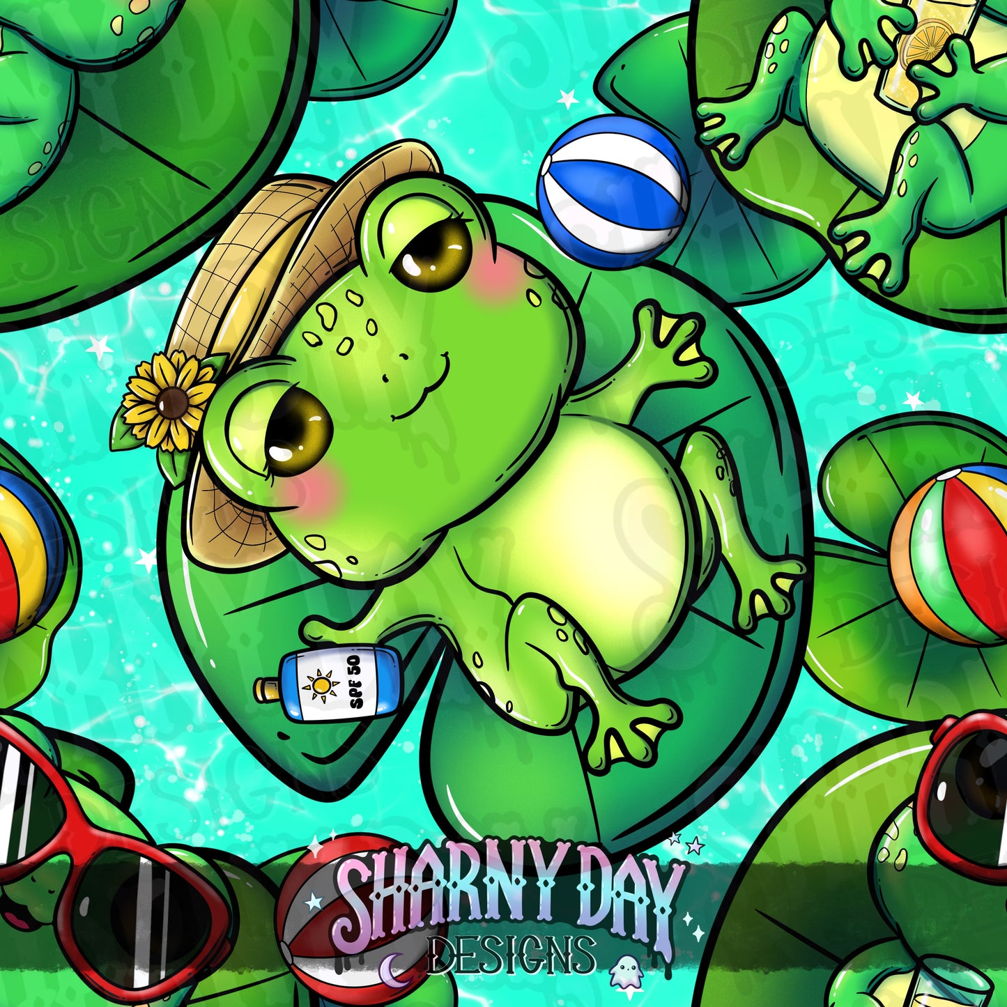 Summer Froggies Exclusive Seamless Pattern Design