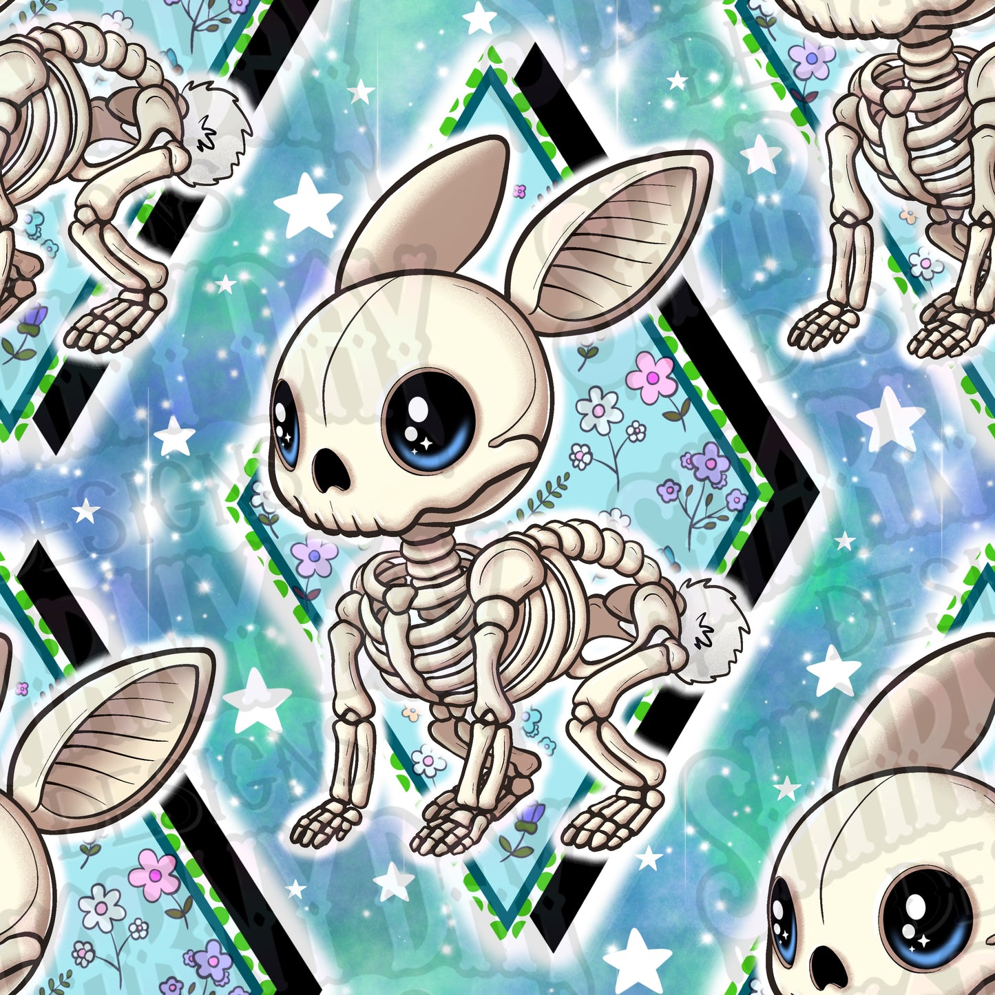 Kawaii Skelly Bunny Exclusive Seamless Pattern Design