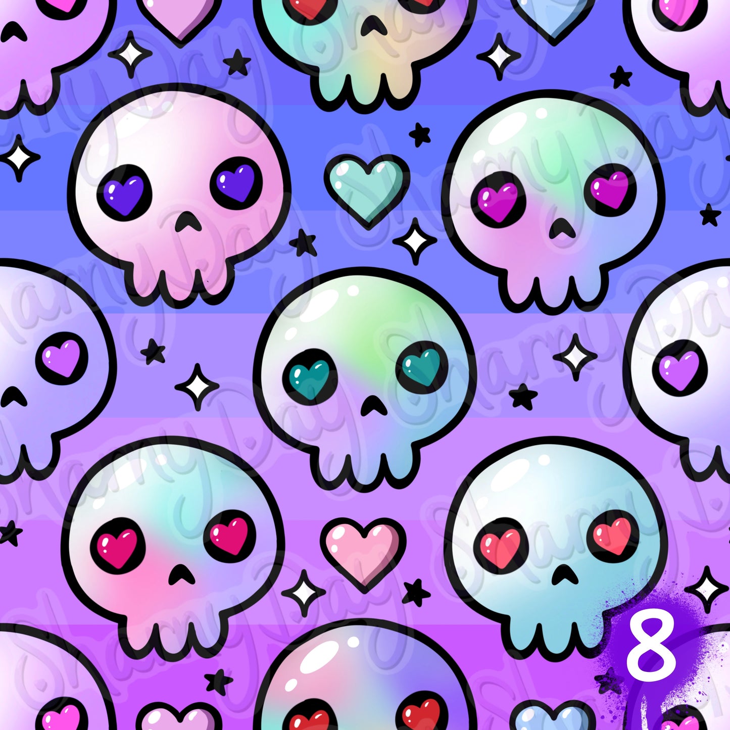 Kawaii Heart Skulls Exclusive Seamless Pattern