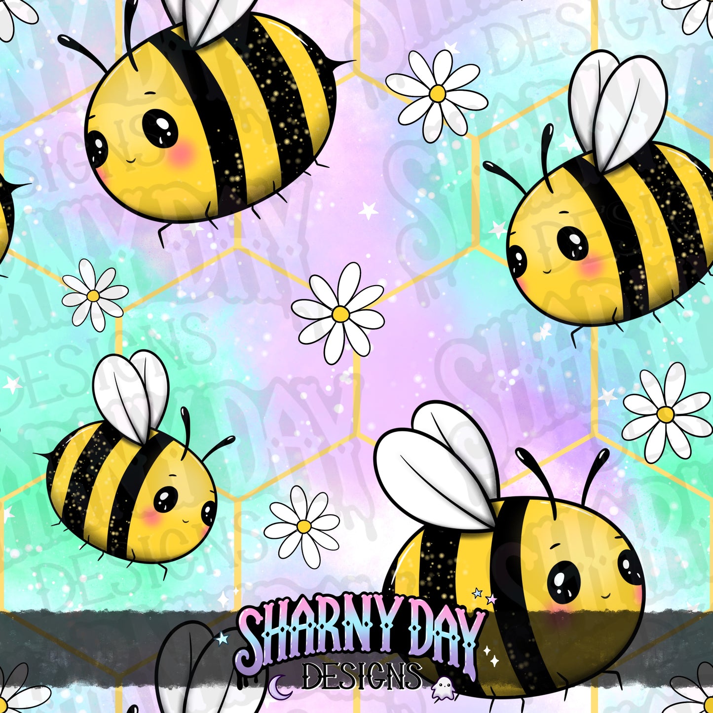 Kawaii Bees non-exclusive Seamless Pattern Design
