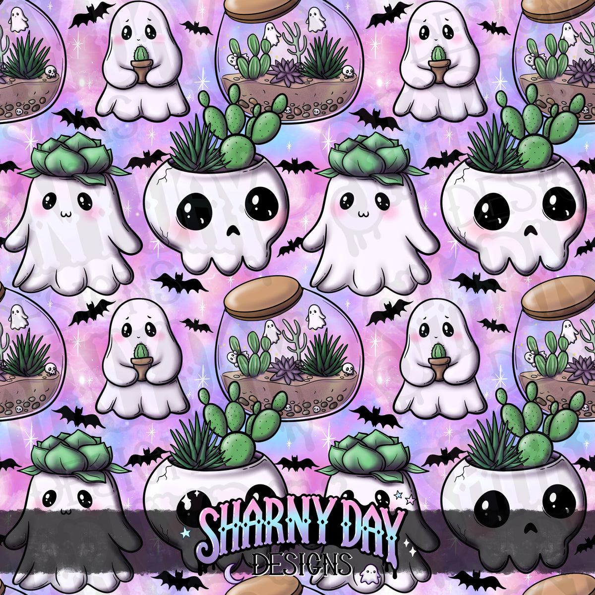 HEXTOBER - Kawaii Ghostie Plants (bloom) - Limited Seamless Pattern Design