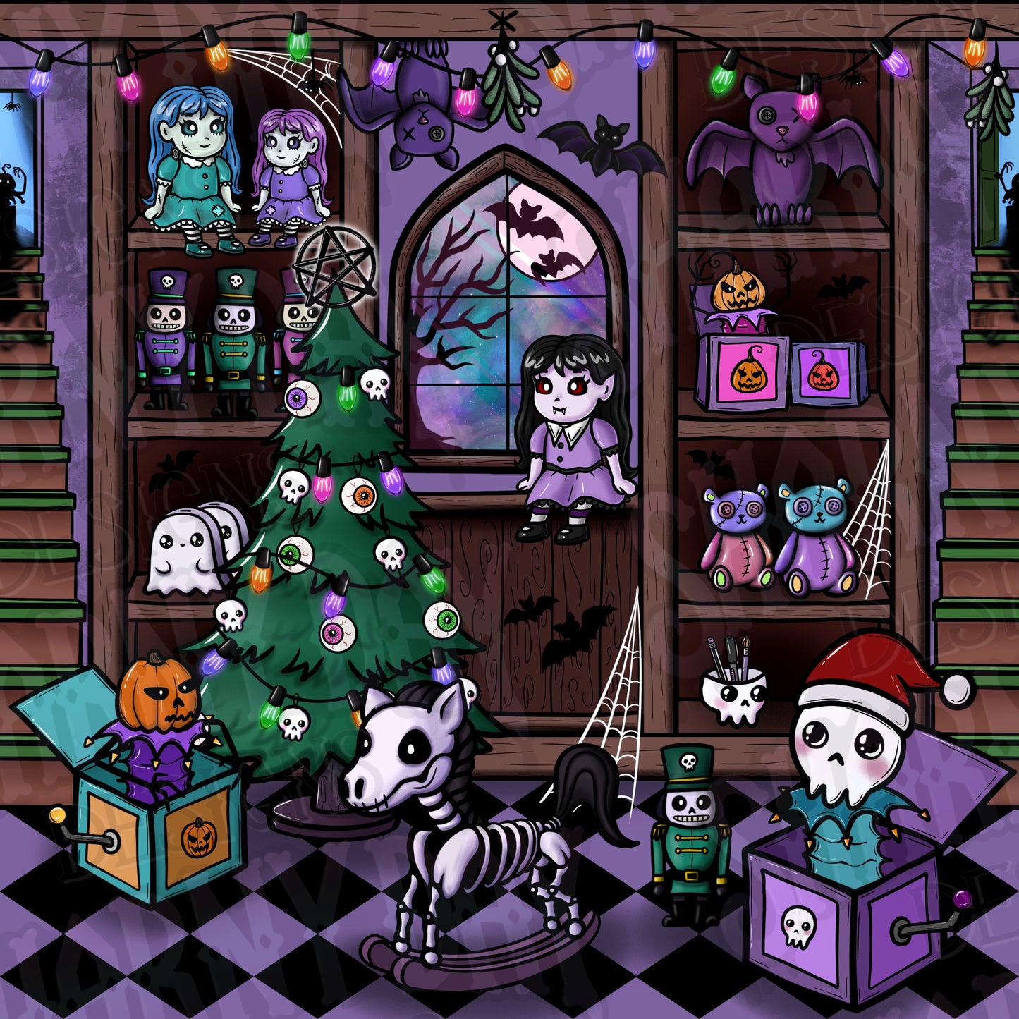 Festive Nightmare Toy Store Exclusive Seamless Pattern Design