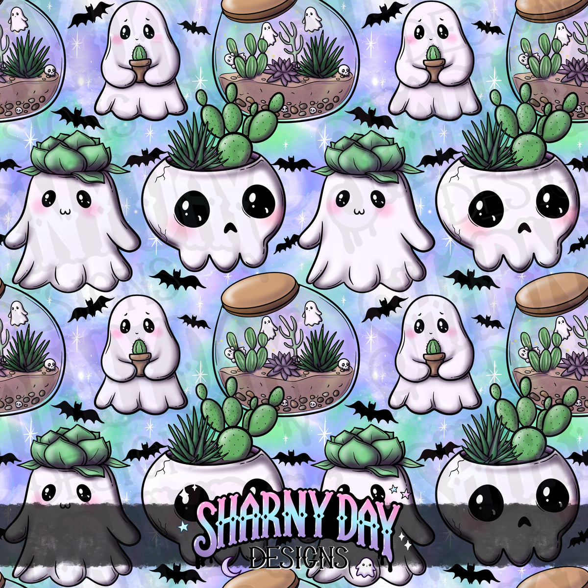 HEXTOBER - Kawaii Ghostie Plants (bloom) - Limited Seamless Pattern Design