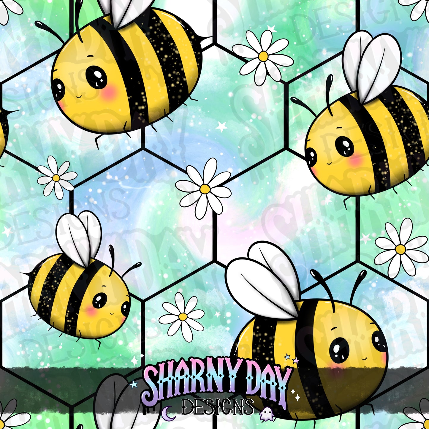Kawaii Bees non-exclusive Seamless Pattern Design