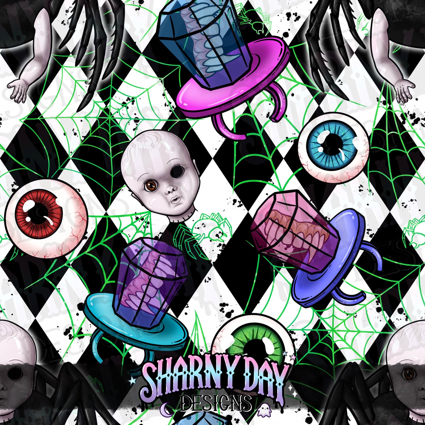 Creepy Spider Baby Exclusive Seamless Pattern Design