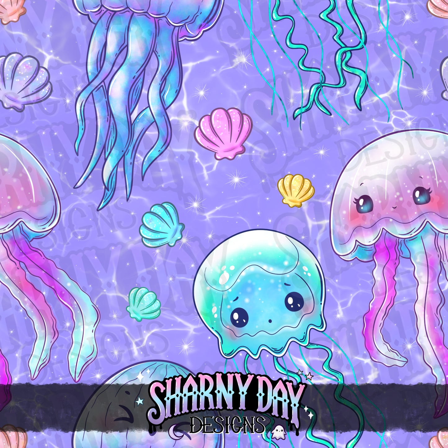 Kawaii Jellyfish Seamless Pattern Design