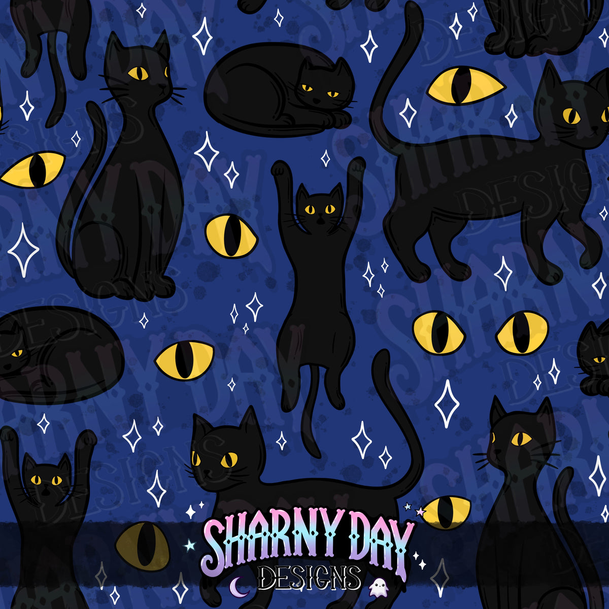 MOXTOBER - Black Cats (Shadow) - Limited Seamless Pattern Design