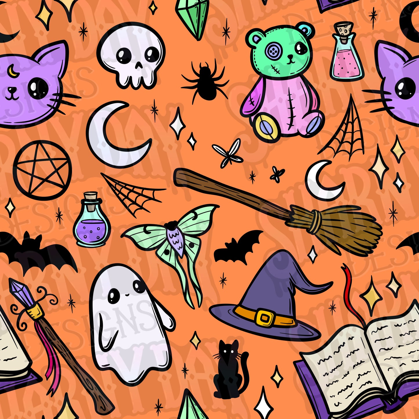 Spoopy Colour Doodles non-exclusive Seamless Pattern Design
